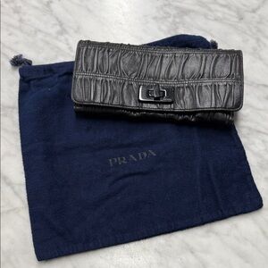 Prada Black Leather Gaurfre Pleat Wallet